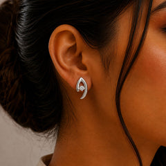 FUSIONARI 925 Sterling Silver AD Zircon Stone Leaf Stud Earrings