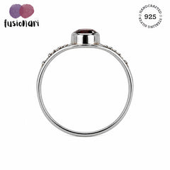 925 Sterling Silver Garnet Gemstone Ring for Women with Deep Red Oval Stone and Decorative Pattern