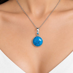925 Silver Turquoise Gemstone Round Pendant
