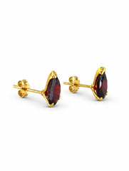 925 Sterling Silver Garnet Gemstone Stud Earrings for Women, Red Stone Geometric Jewellery