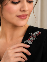 925 Sterling Silver Garnet Gemstone Leaf Brooch Pin for Women and Girls