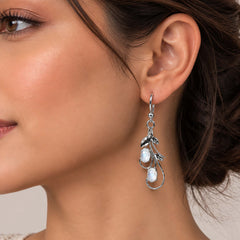 Ira - Moonstone Silver Leaf Drop Earrings