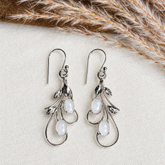 Ira - Moonstone Silver Leaf Drop Earrings