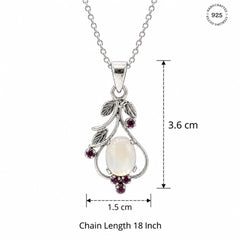 925 Sterling Silver Moonstone & Ruby Oval Pendant Faceted Gemstone Floral Design