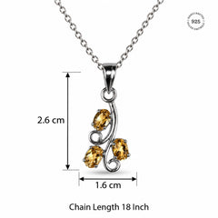 925 Silver Handmade Citrine Oval Gemstone Pendant with Leaf Curve Design