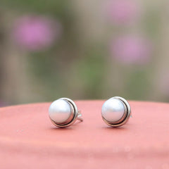 925 Sterling Silver Pearl Eartops for Women | Cream Gemstone Jewelry | Handcrafted Elegant Gift