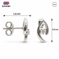 FUSIONARI 925 Sterling Silver AD Zircon Stone Leaf Stud Earrings