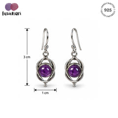 Vritta - Amethyst Silver Round Loop Drop Earrings