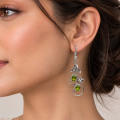Ira - Peridot Silver Leaf Drop Earrings
