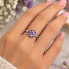 Parijat - Amethyst Silver Ring