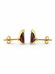 925 Sterling Silver Garnet Gemstone Stud Earrings for Women, Red Stone Geometric Jewellery