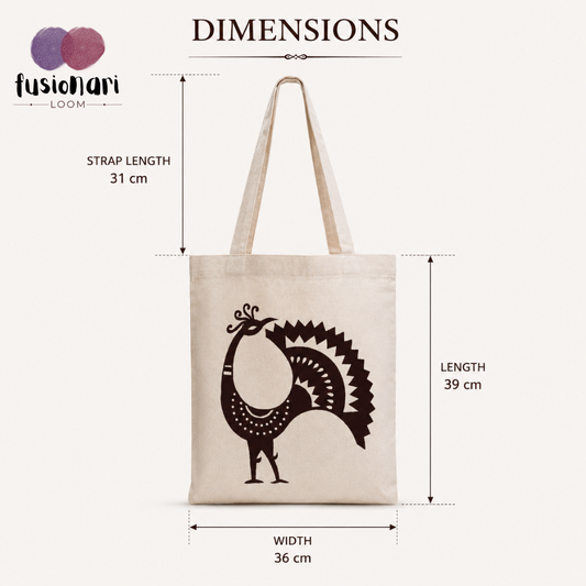 Handmade White Flex Cotton Tote Bag with Peacock Embroidery Shoulder Bag | Maroon