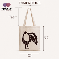 Handmade White Flex Cotton Tote Bag with Peacock Embroidery Shoulder Bag | Maroon