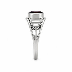 925 Sterling Silver Garnet Gemstone Ring for Women with Deep Red Oval Stone and Decorative Pattern