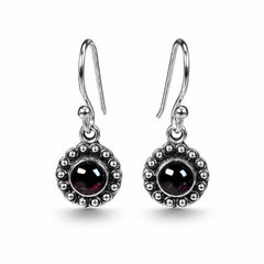 Palasha - Garnet Silver Beaded Drop Earrings