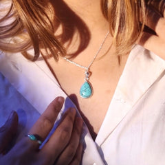 925 Silver Turquoise Stone  Pendant with 18" Chain   Elegant and Unique Jewelry Piece