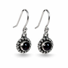 Palasha - Garnet Silver Beaded Drop Earrings