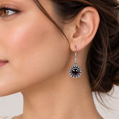 Palasha - Garnet Silver Beaded Drop Earrings