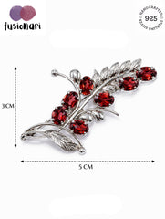 925 Sterling Silver Garnet Gemstone Leaf Brooch Pin for Women and Girls