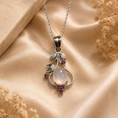 925 Sterling Silver Moonstone & Ruby Oval Pendant Faceted Gemstone Floral Design