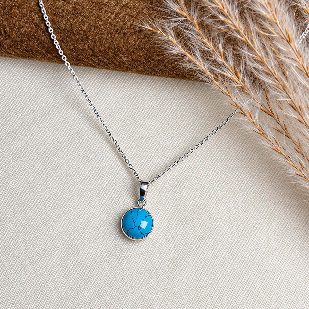 925 Silver Turquoise Gemstone Round Pendant