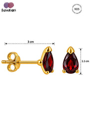 925 Sterling Silver Garnet Gemstone Stud Earrings for Women, Red Stone Geometric Jewellery
