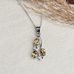 925 Silver Handmade Citrine Oval Gemstone Pendant with Leaf Curve Design