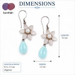 925 Sterling Silver Blue Chalcedony Gemstone Floral Drop Earrings for Women