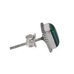 925 silver eartops in square faceted green onyx in bezel setting handmade with push closure in oxidised finish