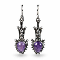 Jamuni - Amethyst Silver Teardrop Drop Earrings