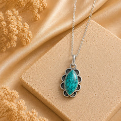 925 Sterling Silver Turquoise Gemstone Floral Design Pendant