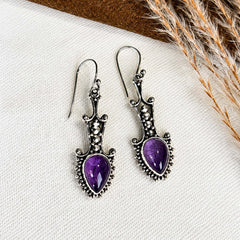Jamuni - Amethyst Silver Teardrop Drop Earrings