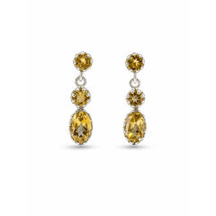 925 Sterling Silver Citrine Gemstone Drop Earrings for Women Three Stone Dangle Jewelry
