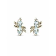 FUSIONARI 925 Sterling Silver Blue Topaz Gemstone Leaf Stone Stud Earrings