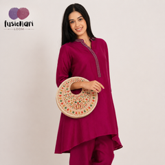 Beige Suede Floral Embroidered Round Handbag, Hand Purse, Clutches with Thread Work for Women & Girls