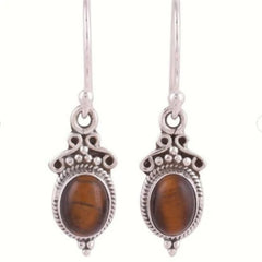 Beej – Tiger Eye Silver Drop Earrings