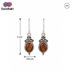 Beej – Tiger Eye Silver Drop Earrings