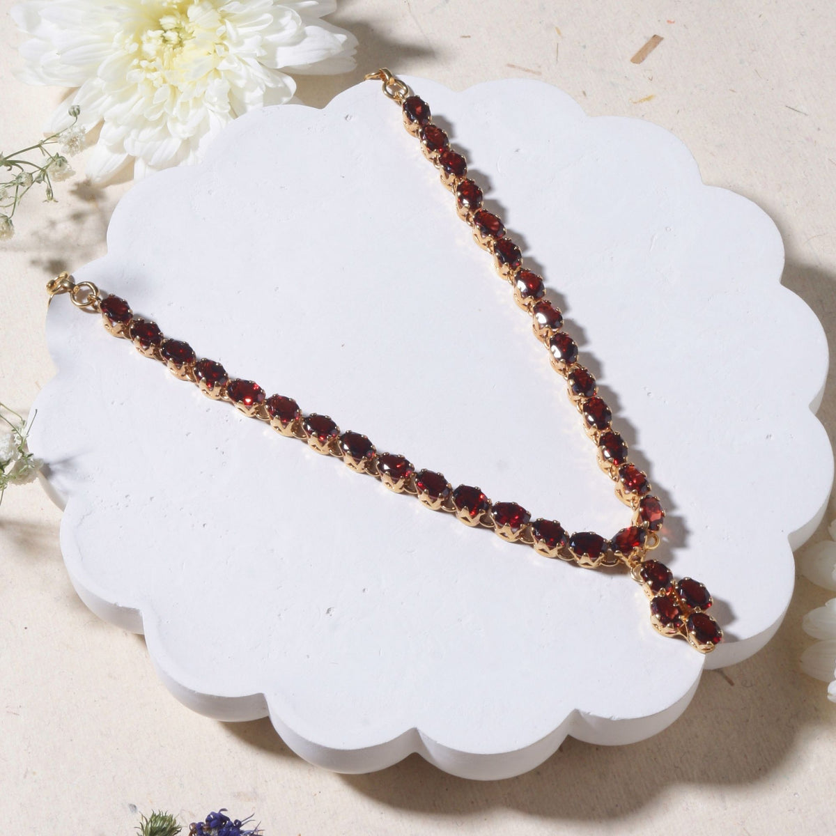 Aheli – Garnet Silver Gold Plated Necklace