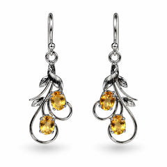 Ira - Citrine Silver Leaf Drop Earrings