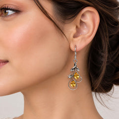 Ira - Citrine Silver Leaf Drop Earrings