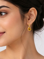 925 Sterling Silver Citrine Gemstone Stud Earrings for Women, Yellow Stone Curved Design Jewellery