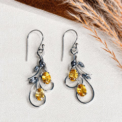 Ira - Citrine Silver Leaf Drop Earrings