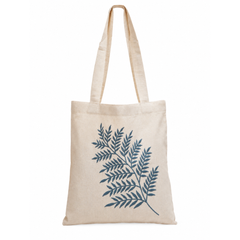 Handmade White Flex Cotton Tote Bag with Leaf Embroidery Shoulder Bag