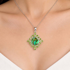 925 Silver Handmade Turquoise & Peridot Gemstone Round Floral Leaf Design
