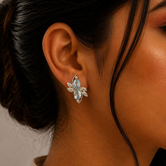 FUSIONARI 925 Sterling Silver Blue Topaz Gemstone Leaf Stone Stud Earrings