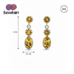 925 Sterling Silver Citrine Gemstone Drop Earrings for Women Three Stone Dangle Jewelry