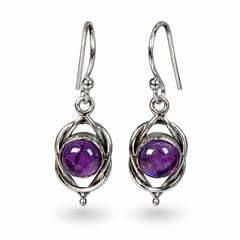 Vritta - Amethyst Silver Round Loop Drop Earrings