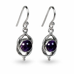 Vritta - Amethyst Silver Round Loop Drop Earrings