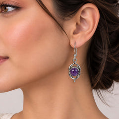 Vritta - Amethyst Silver Round Loop Drop Earrings