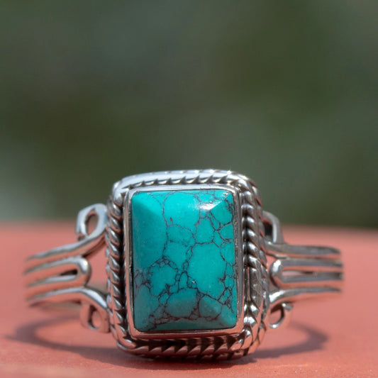925 Sterling Silver Turquoise Ring for Women Handmade Gemstone Ring Adjustable Statement Jewelry Birthday Gift